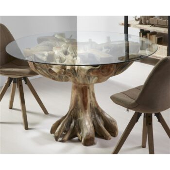 MESA COMEDOR RAIZ TEKA MACIZA C/VIDRIO 130Dx76 CMS.