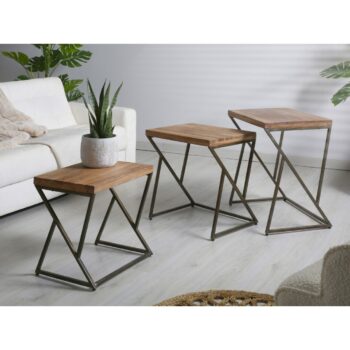 MESA AUXILIAR ACACIA/METAL 58X40X60 CMS. S/3