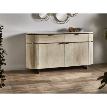 BUFFET 2P. Y 2C. REDONDEADO MANGO C/SOBRE MARMOL 150X40X80 CMS.