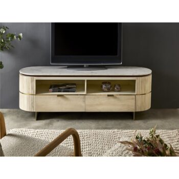 MUEBLE TV 2C. REDONDEADO MANGO C/SOBRE MARMOL 145X40X50 CMS.