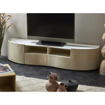 MUEBLE TV 2C. ISHAQ REDONDEADO MANGO C/SOBRE MARMOL 180X40X40 CMS.