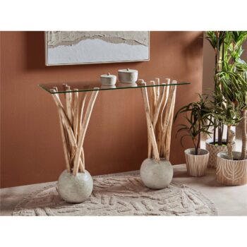 CONSOLA RAMAS CON SOBRE DE CRISTAL 100X35X78 CMS.